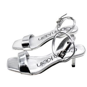 Calvin Klein Sandals Womens Size 5 Silver Belma Strappy Dress Open Toe Heels